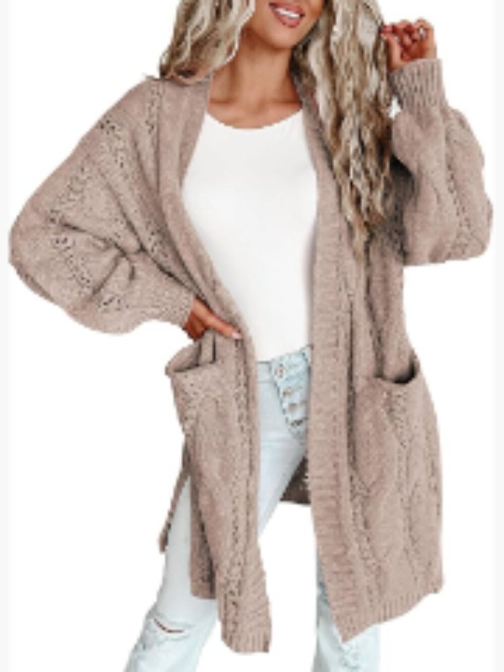 Long Open Front Cardigan Sweater with Pockets 100% Acrylic Loose Fit Women